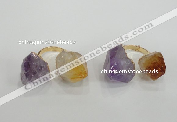 NGR102 13*18mm - 15*20mm faceted nuggets amethyst & citrine rings