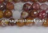 CAG9911 15.5 inches 6mm faceted round red moss agate beads