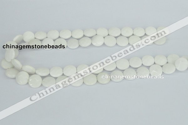 CAA01 15.5 inches 14mm faceted coin white agate gemstone beads
