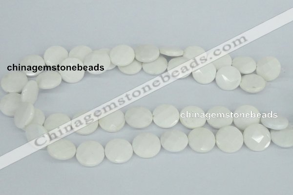 CAA02 15.5 inches 18mm faceted coin white agate gemstone beads