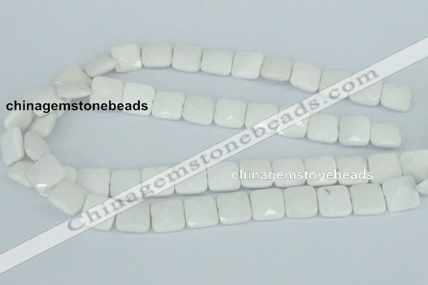 CAA04 15.5 inches 10*10mm faceted square white agate gemstone beads