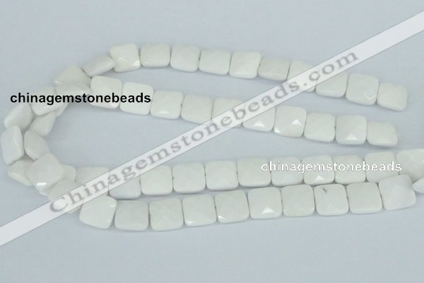 CAA05 15.5 inches 14*14mm faceted square white agate gemstone beads