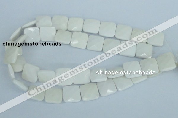 CAA06 15.5 inches 18*18mm faceted square white agate gemstone beads