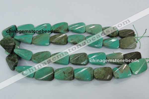 CAA100 15.5 inches 15*20mm faceted & twisted rectangle grass agate beads