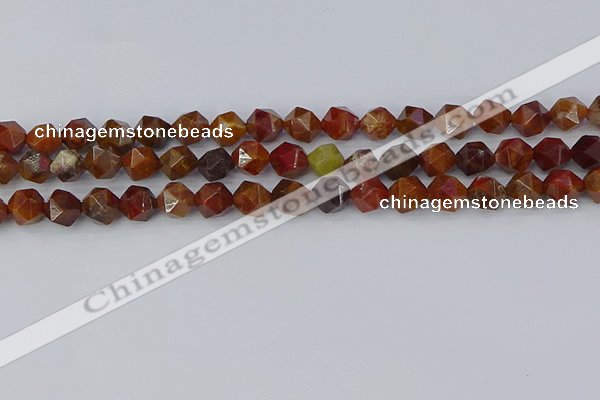 CAA1001 15.5 inches 8mm faceted nuggets red moss agate beads