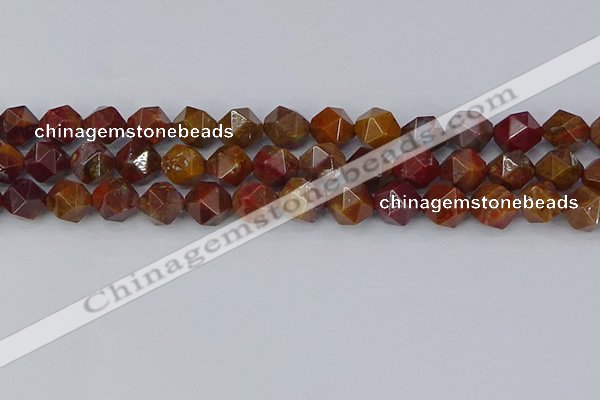 CAA1002 15.5 inches 10mm faceted nuggets red moss agate beads