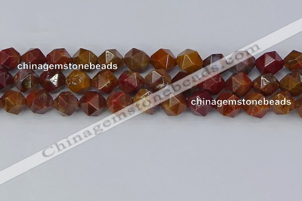 CAA1003 15.5 inches 12mm faceted nuggets red moss agate beads