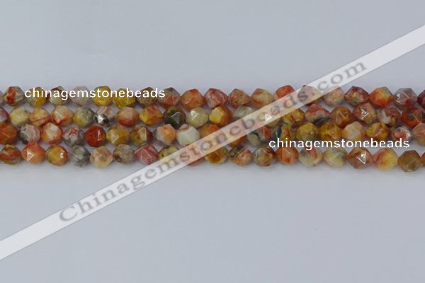 CAA1014 15.5 inches 6mm faceted nuggets red crazy lace agate beads
