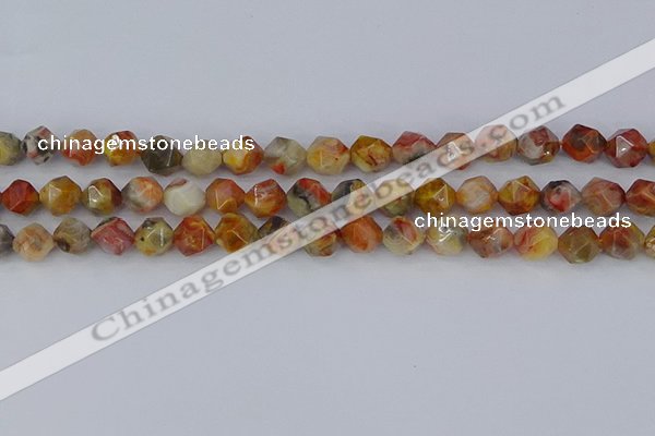 CAA1015 15.5 inches 8mm faceted nuggets red crazy lace agate beads