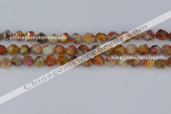 CAA1016 15.5 inches 10mm faceted nuggets red crazy lace agate beads