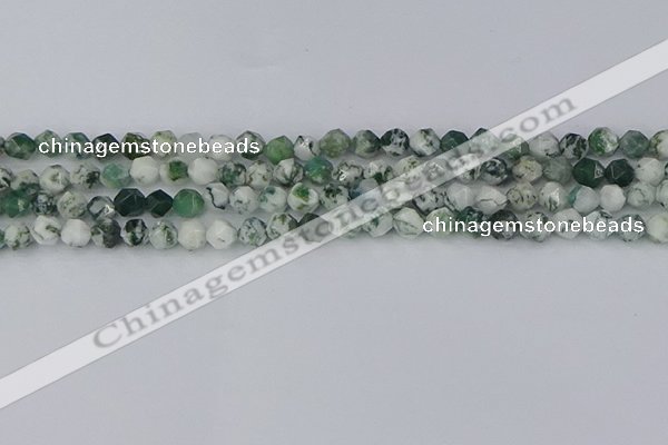 CAA1020 15.5 inches 6mm faceted nuggets tree agate beads