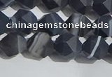 CAA1243 15.5 inches 8mm faceted nuggets matte black line agate beads