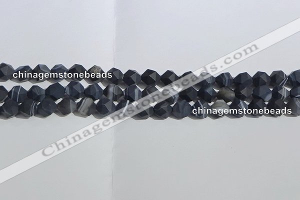 CAA1243 15.5 inches 8mm faceted nuggets matte black line agate beads