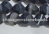 CAA1244 15.5 inches 10mm faceted nuggets matte black line agate beads