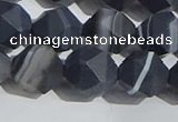 CAA1245 15.5 inches 12mm faceted nuggets matte black line agate beads