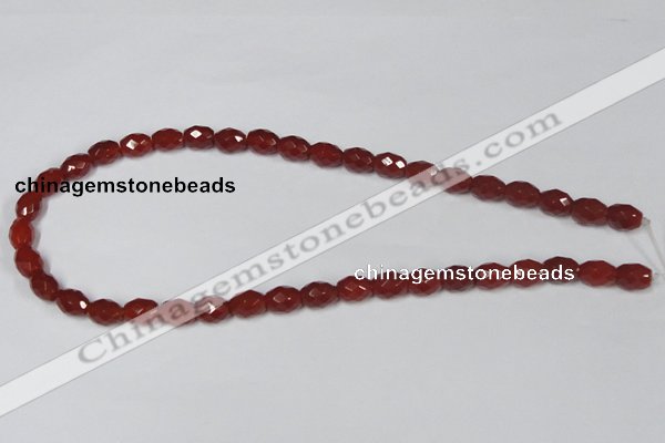 CAA125 15.5 inches 8*10mm faceted rice red agate gemstone beads