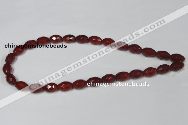 CAA126 15.5 inches 10*14mm faceted rice red agate gemstone beads