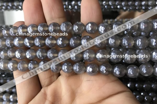 CAA1261 15.5 inches 8mm faceted round AB-color grey agate beads