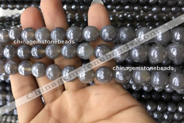 CAA1262 15.5 inches 10mm faceted round AB-color grey agate beads