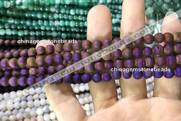 CAA1274 15.5 inches 6mm round matte plated druzy agate beads