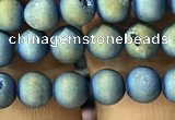 CAA1277 15.5 inches 6mm round matte plated druzy agate beads