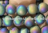 CAA1278 15.5 inches 6mm round matte plated druzy agate beads