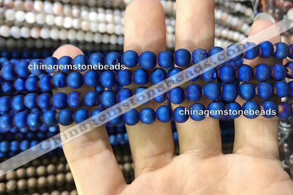 CAA1279 15.5 inches 6mm round matte plated druzy agate beads