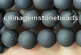 CAA1280 15.5 inches 6mm round matte plated druzy agate beads