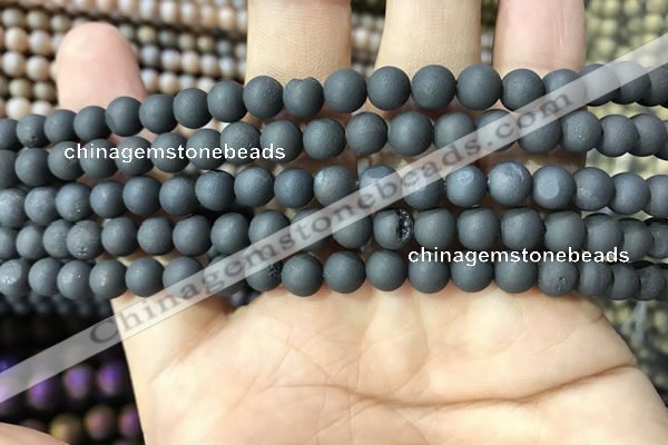 CAA1280 15.5 inches 6mm round matte plated druzy agate beads