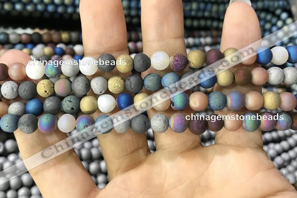 CAA1281 15.5 inches 6mm round matte plated druzy agate beads