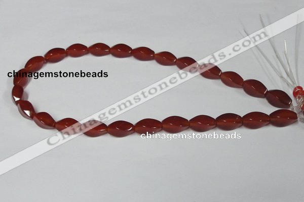 CAA129 15.5 inches 8*16mm twisted rice red agate gemstone beads