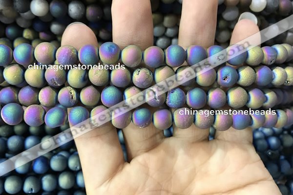 CAA1298 15.5 inches 8mm round matte plated druzy agate beads