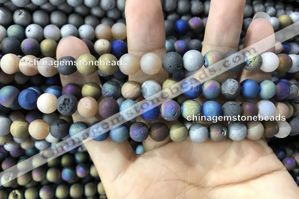 CAA1301 15.5 inches 8mm round matte plated druzy agate beads