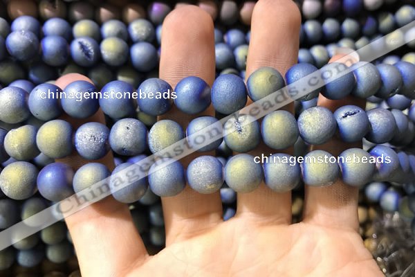 CAA1317 15.5 inches 10mm round matte plated druzy agate beads