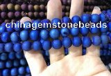 CAA1319 15.5 inches 10mm round matte plated druzy agate beads