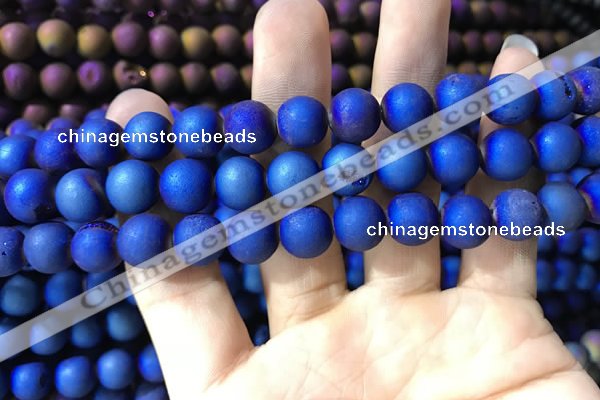 CAA1319 15.5 inches 10mm round matte plated druzy agate beads