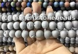 CAA1330 15.5 inches 12mm round matte plated druzy agate beads