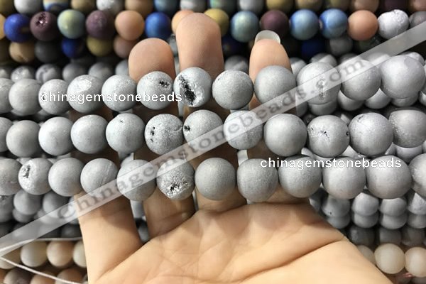 CAA1330 15.5 inches 12mm round matte plated druzy agate beads