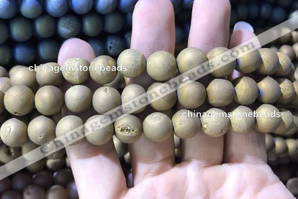 CAA1336 15.5 inches 12mm round matte plated druzy agate beads