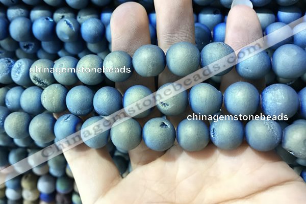 CAA1337 15.5 inches 12mm round matte plated druzy agate beads