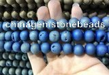 CAA1338 15.5 inches 12mm round matte plated druzy agate beads