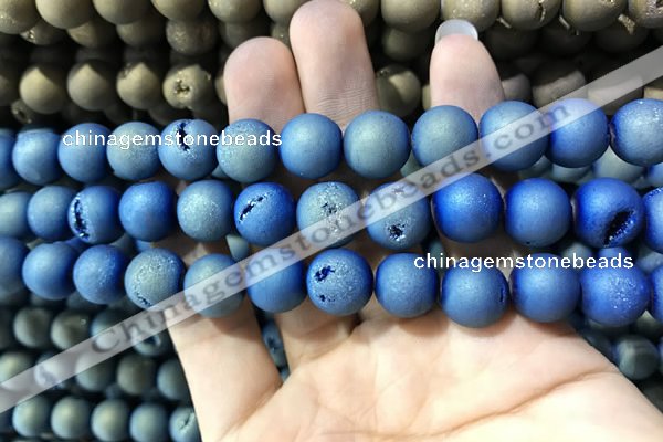 CAA1338 15.5 inches 12mm round matte plated druzy agate beads