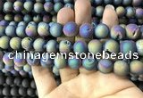 CAA1339 15.5 inches 12mm round matte plated druzy agate beads