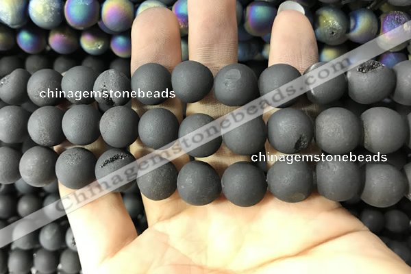 CAA1341 15.5 inches 12mm round matte plated druzy agate beads