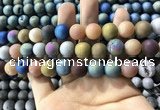 CAA1342 15.5 inches 12mm round matte plated druzy agate beads