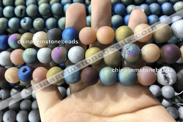 CAA1342 15.5 inches 12mm round matte plated druzy agate beads