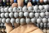 CAA1350 15.5 inches 14mm round matte plated druzy agate beads