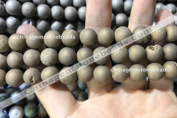 CAA1355 15.5 inches 14mm round matte plated druzy agate beads