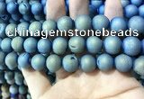 CAA1357 15.5 inches 14mm round matte plated druzy agate beads