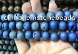 CAA1358 15.5 inches 14mm round matte plated druzy agate beads